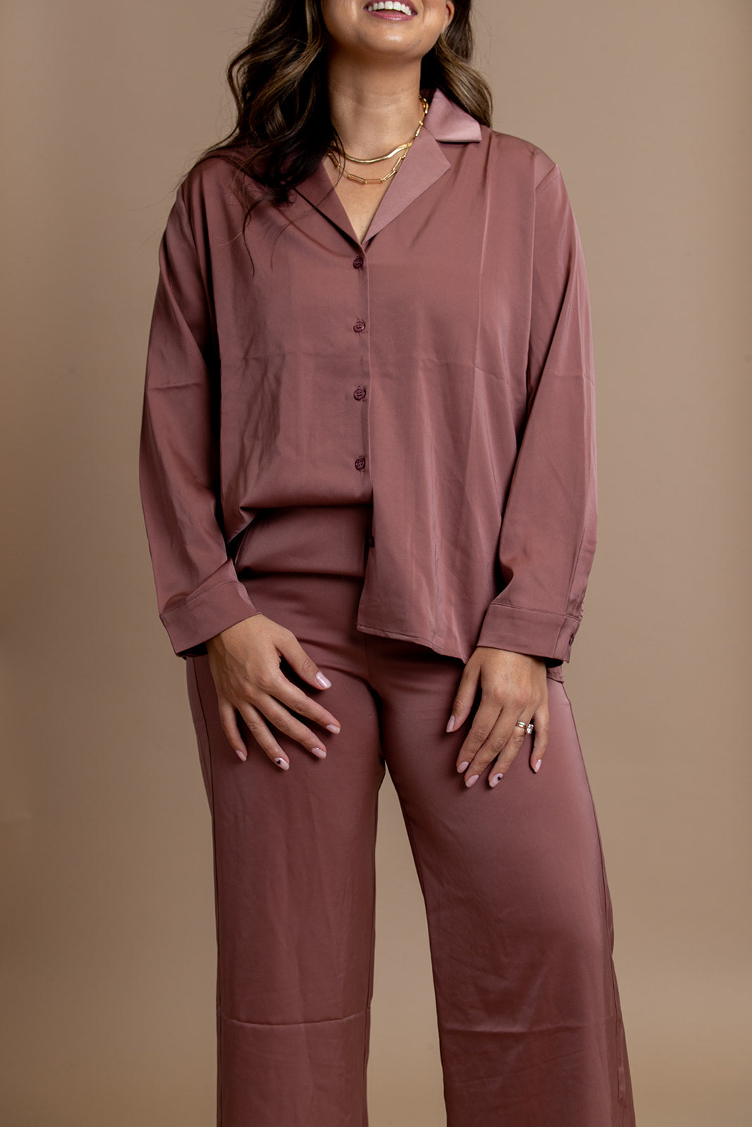 Golden Hour Shirt and Pants Set in Mauve